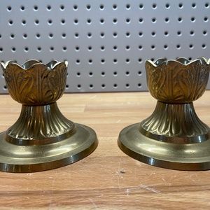 Two Short Gold Candlestick Holders